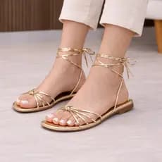 Sandália Feminina Rasteira Amarração Delicada Elegante Rasteirinha Nó Casual Confortável Sandália Plana Gladiador