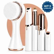 Kit Caneta Depiladora Sobrancelha + Batom Depilador Facial + Escova Skin Care