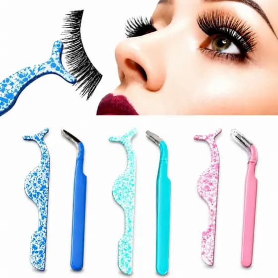 Kit Aplicador Cílios Postiços + Pinça Curva Inox Maquiagem Profissional Fácil Aplicação Antiderrapante