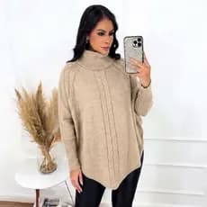 Poncho Feminino Elegante Tricot Inverno Mousse Casaco Blusa Tendência
