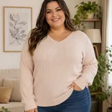 Blusa Feminina Plus Size Modal Premium G1 G2 Veste do 44 ao 52 Tricot Canelado Manga Longa Elegante