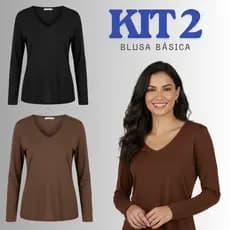Kit 2 Blusa Feminina Manga Longa Básica Viscolycra Conforto e Estilo | Têndencia | Meia estação