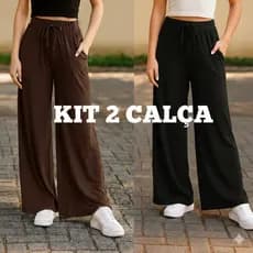 Kit Com 2 Calça Pantalona Estilosa Com Bolsos Grandes Calça Feminina Estilo de Alfaiataria no Tecido Viscolycra