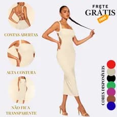 Vestido Midi Tubinho Feminino Costas Abertas Com Amarração