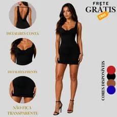Vestido Tubinho Curto Justo ao Corpo Decote Profundo Gola Boba e Costas Abertas Suplex Premium