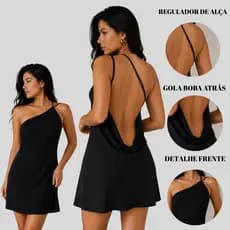 Vestido Ombro Só Assimetrico Moda Gringa Tecido Duna, Costas Gola Boba Leve Estiloso e Versátil
