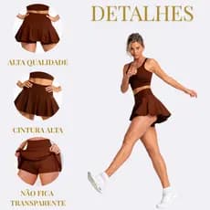 Short Saia Academia Fitness Cintura Alta tapa Bumbum Bailarina Rodado Suplex Premium