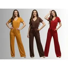 Conjunto Feminino Calça Pantalona E Blusa Gola V Camiseta Básica Malha Confortável Roupa Feminina Moletinho Viscolycra