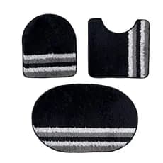 Conjunto Tapete de Banheiro Kit 3 Peças Jogo Antiderrapante Cor Neutra Preto com Listras Alvinegro