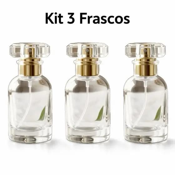 Kit 3 Frasco Vidro Spray Luxo Transparente com Dourado Elegante Essências 30ml