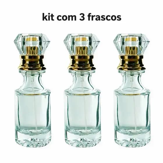 Kit Frasco Vidro com Spray Luxo Elegante Perfume 30ml Sofisticado Dourado