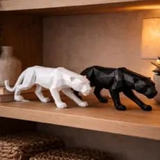 Escultura de Pantera Decorativa Decoração Sala Moderna Minimalista Pantera Negra 3D Geométrica