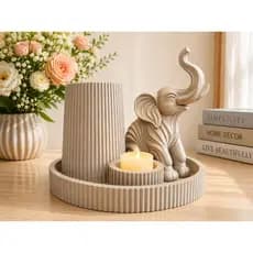 Kit Decorativo de Elefante Vaso Bandeja Castiçal Decoração Minimalista para sala quarto escritorio. Sorte e Prosperidade