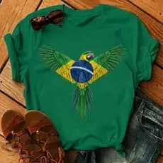 Camiseta Arara Brasileira Feminina Brasil Patriota Tropical Estampada Premium Casual Copa 2026