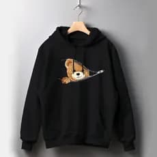 Moletom Feminino Preto Ursinho Estampa Criativa Zíper Blusa de Frio Casual Aesthetic Tendência Estilosa Minimalista