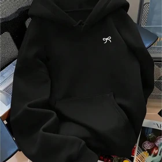 Moletom Unissex Minimalista Lacinho Delicado Estiloso Flanelado Com Capuz Bolso Canguru Quentinho Confortável Inverno