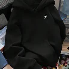 Moletom Unissex Minimalista Lacinho Delicado Estiloso Flanelado Com Capuz Bolso Canguru Quentinho Confortável Inverno