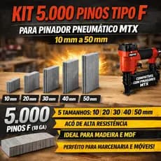 Kit 5000 Pinos para Pinador Pneumático MTX do F10 até o F50 10mm 20mm 30mm 40mm 50mm