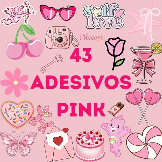 Kit 40 Adesivos Rosa Pink caderno, planner, agenda, copo, garrafa, à prova d'água.