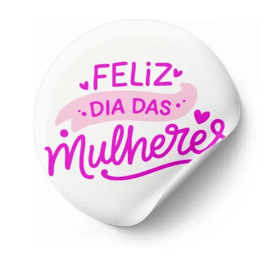 48 Etiquetas Adesivas 3x3cm Redondo Dia Das Mulheres Pink Branco