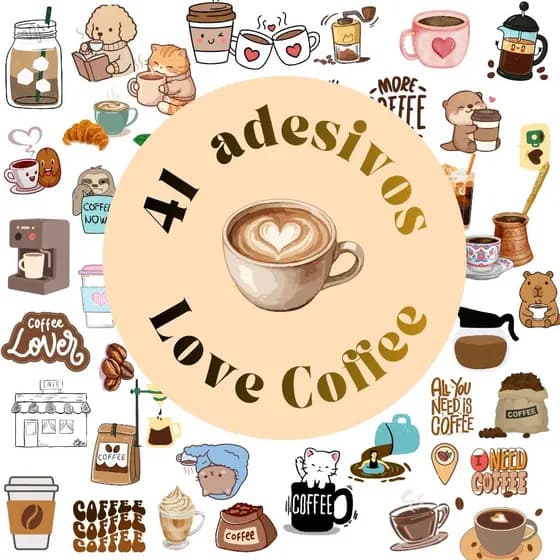 Kit 41 Adesivos Love Coffe caderno, planner, agenda, copo, garrafa, Xícaras, à prova d'água.