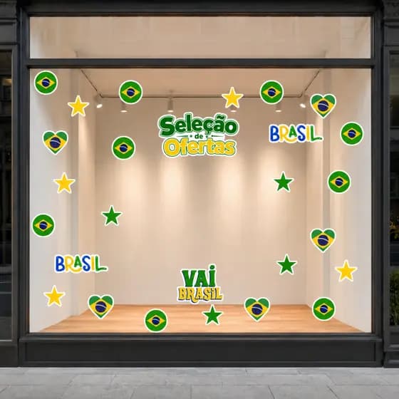 Kit Adesivos Copa Do Mundo Brasil Hexa Para Vitrine De Loja