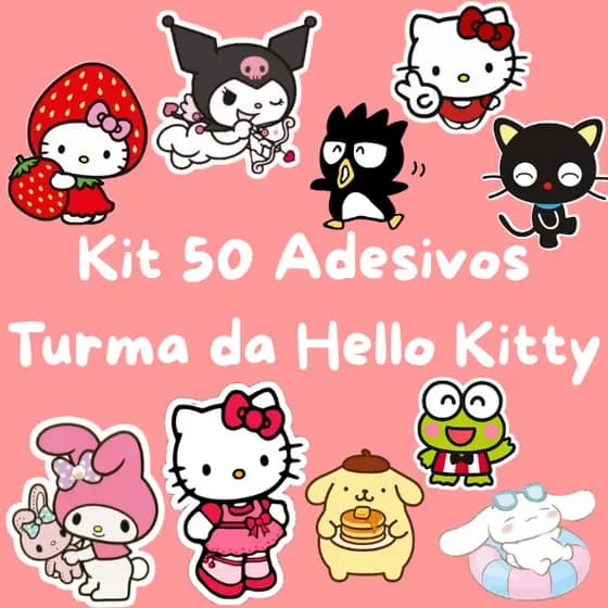 Kit 50 Adesivos Personalizado A Turma da Hello Kitty caderno, planner, agenda, copo, garrafa, à prova d'água.