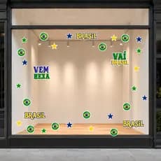 Kit Adesivos Para Vitrine De Lojas Brasil Copa Do Mundo Hexa