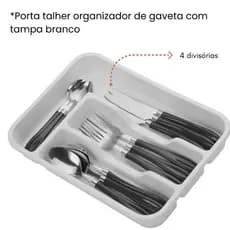 Porta Talher Branco Organizador Gaveta Com Tampa 4 Divisórias Cozinha