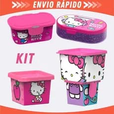 Kit Pote Infantil Hello Kitty Marmita Lanche Escolar Organizador Bebê Criança
