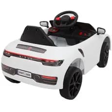 Carrinho de Passeio Motorizado c/controle e Cinto regulavel Porsche Infantil Branco Luz Led Som USB