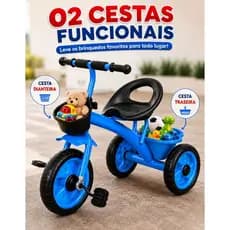 Motoquinha Menino Triciclo Azul Duas Cesta Banco Três Rodas Banco Anatomico Criança