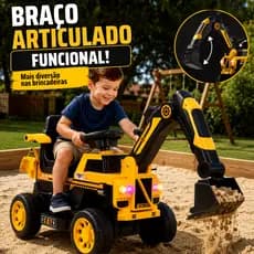 Trator Infantil Brinquedo Pá Luz Led Musica Braço Articulado 4 Rodas Resistente Retro Escavadeira