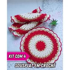 Kit 4 Sousplat de crochê Multicolor Decoração de Mesa Posta Jogo Americano