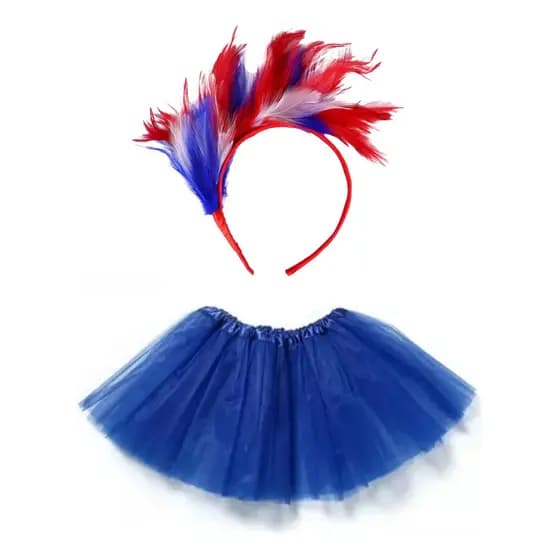 Kit Tiara Pena Plumas Mais Saia Carnaval Festa Halloween