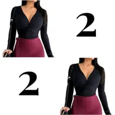 Kit 2 Body Feminino Manga Longa Com Transpasse em Nó Em Tecido Suplex