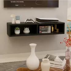 Oferta Shopee! Rack Nicho TV Decoração Suspenso MDF Branco/Preto - Sala e Quarto Organização Moderna