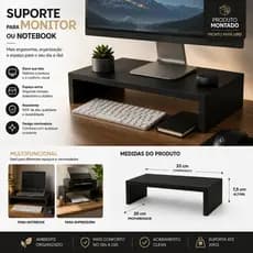 Suporte Elevado Reforçado PC Monitor Mesa MDF Sala Home Office Organização Moderno Oferta  Promoção