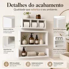 Kit 3 Nichos Banheiro Lavabo MDF Decoração Moderna Multiuso