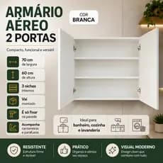 Armário Aéreo Banheiro Compacto em MDF 2 Portas 60cm ou 70 cm
