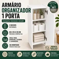Armário Organizador 1 Porta Multiuso Banheiro Cozinha Lavanderia Compacto 65x25x25cm