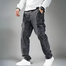 Calça Jeans Cargo Masculina Streetwear Preta Mescla Cinza Grafite 34 Ao 44