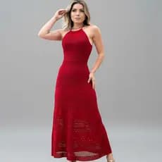 Vestido De Festa Longo Feminino Tricot Crochê Luxo Rendado