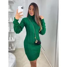 Vestido Minivest Gola Alta Lã Tricot Premium Trabalhado Super Quente - Alto Inverno