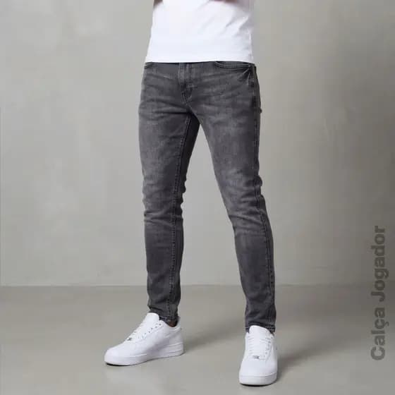 Calça Jeans Masculina Grafite Marmorizada Jogador Apertada Com Lycra SlimFit 38 ao 48