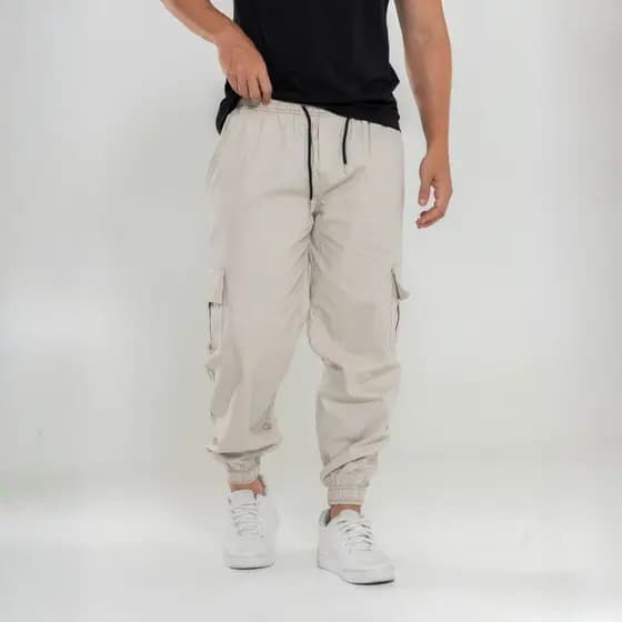 Calça Jogger Cargo Masculina Bolsos Utilitários Ajuste Elástico Confortável Casual Moderna Resistente Dia a Dia