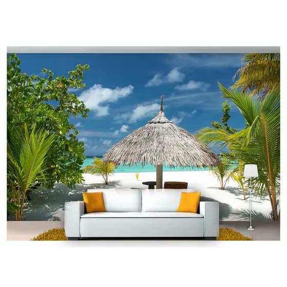 papel de parede Praia Mar Coqueiros cadeiras 10m² NPR241