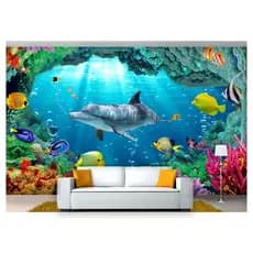 papel de parede Fundo do Mar Golfinhos 3d 7,5m² FM78