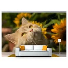 papel de parede Animais 3D gato pardo flores 10m² ANM136