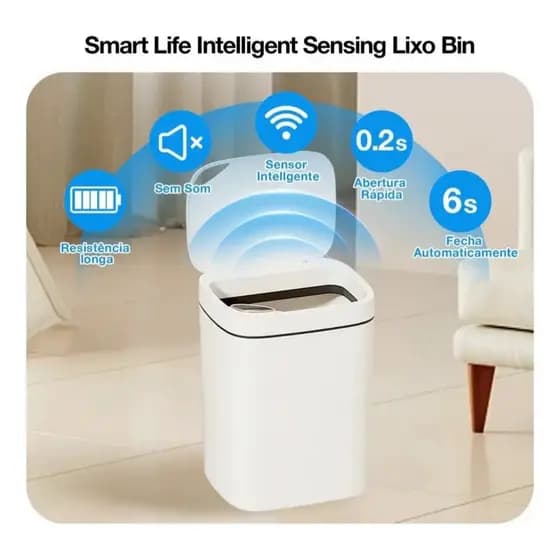 Lixeira Inteligente 16 Litros Usb Com Sensor Automátic Branco/creme